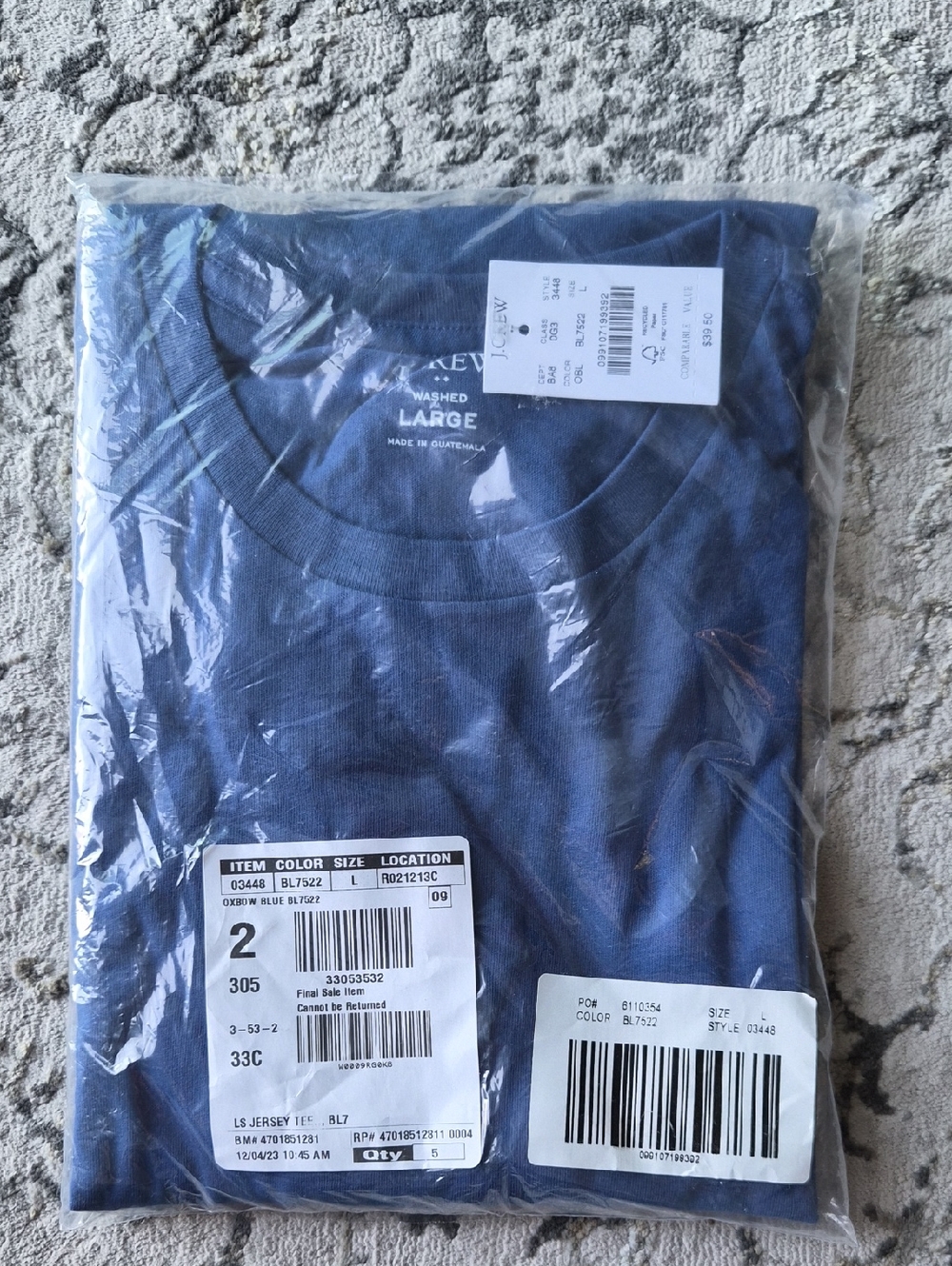 Washed Royal Blue Long Sleeve Crewneck Tee - Large